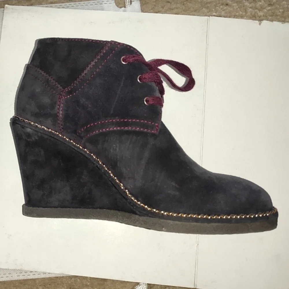 CHANEL Blueberry Blue Suede Wedge Boots 38.5